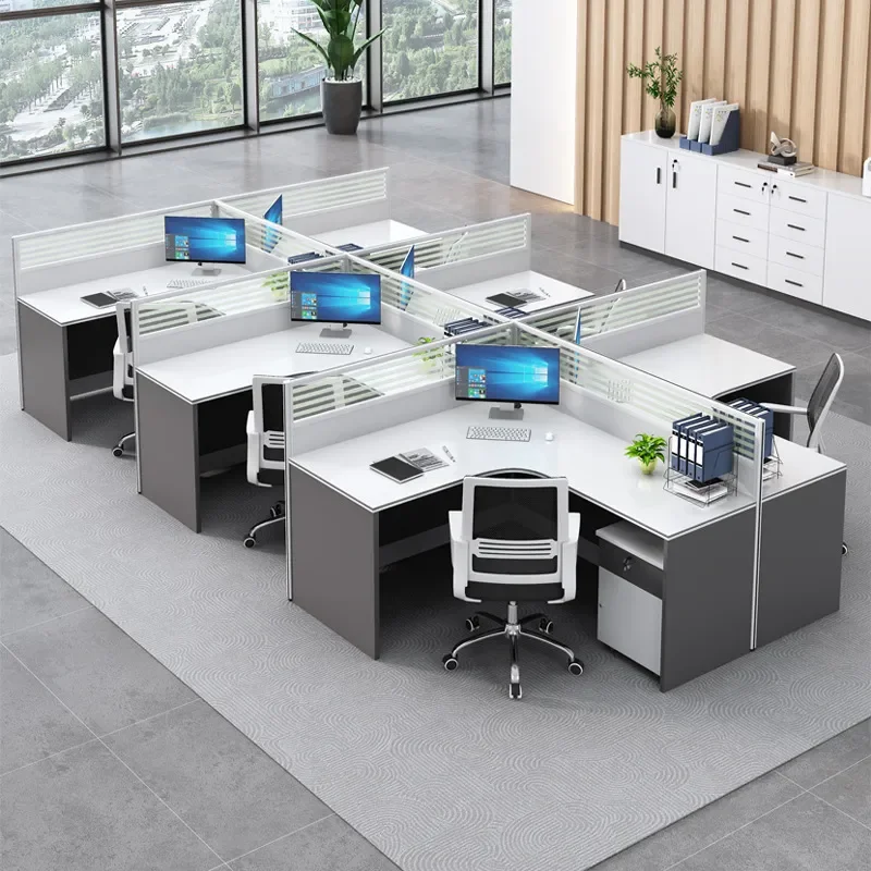 6 Person Office Workstation Desk with Partition Screen Modern Staff Cubicle Table for Open Plan Office
