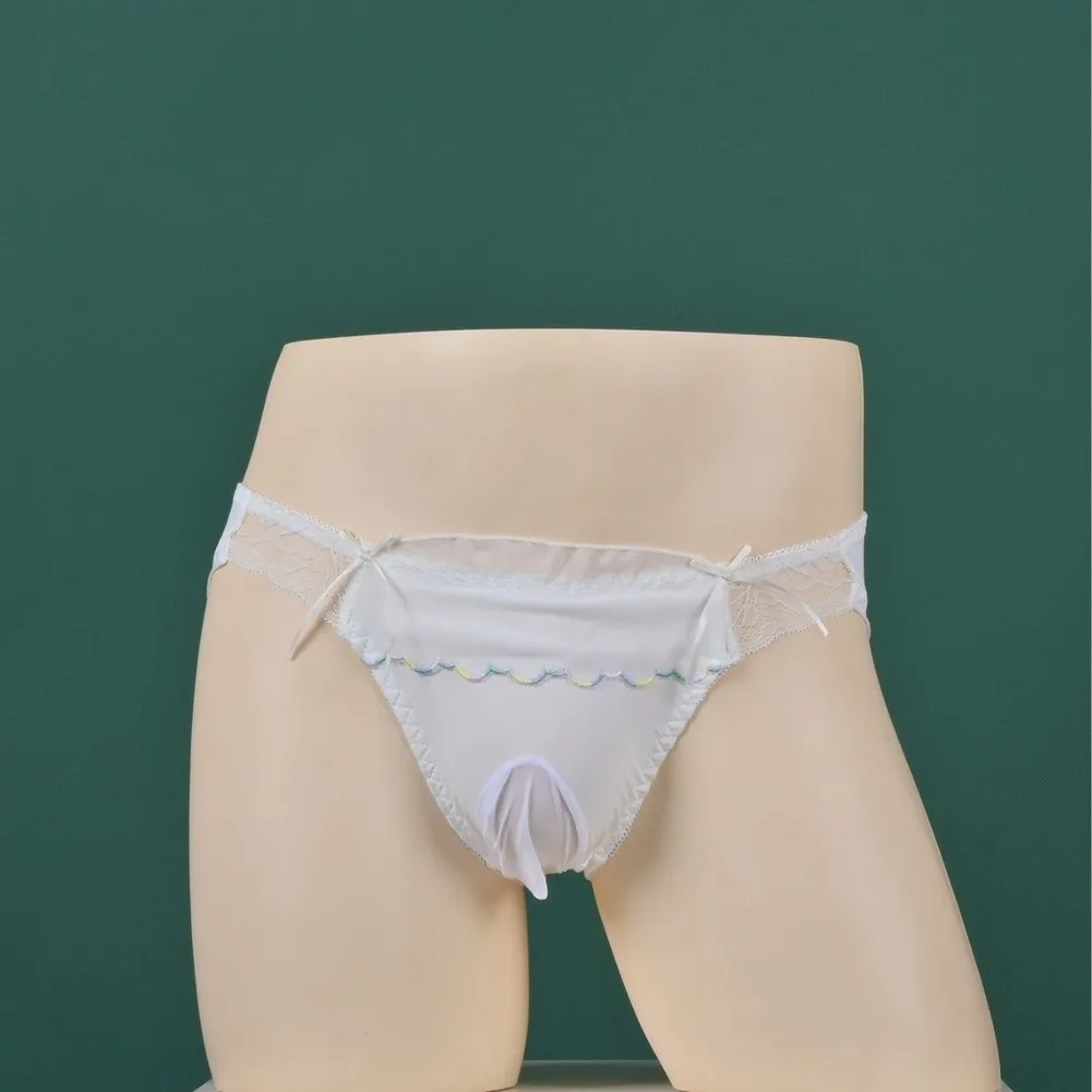 1pc Men\'s Sexy Briefs U-Convex Pouch Sissy Lingerie Sweet Lace See Through Panties Hollow-out U-convex Pouch Breathable Briefs