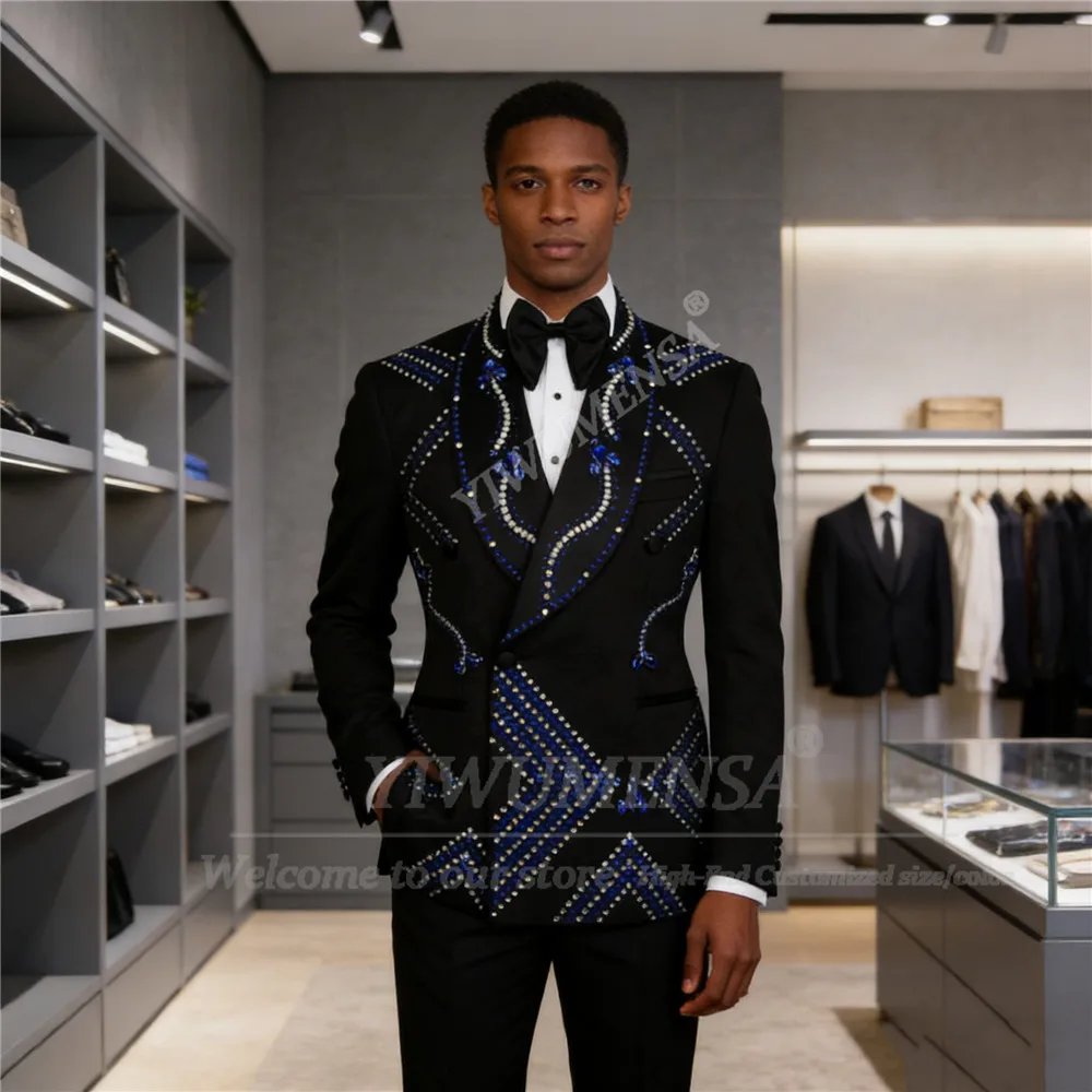 

Мужской костюм-двойка с камнями, приталенный, двубортный, для жениха, свадебный смокинг, на заказ, для торжественных мероприятий