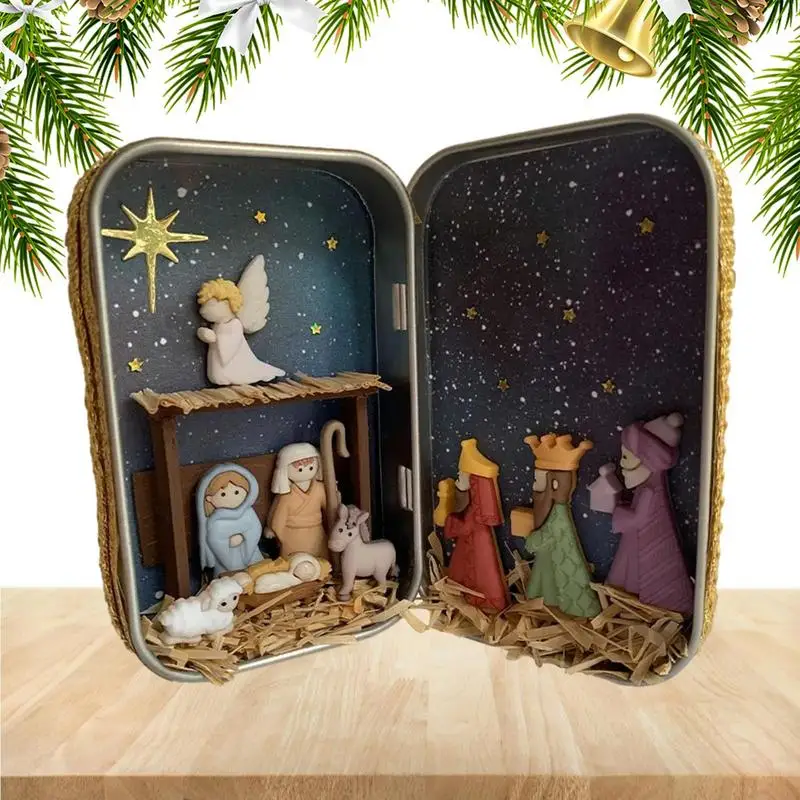 Christmas Nativity Jesus Nativity Set Family Nativity Scene Crafts Cabin Box Theater Desktop Ornaments Xmas Decor gift for kids