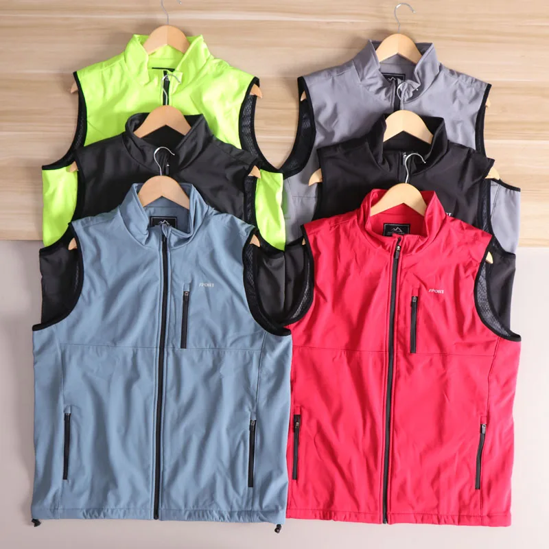 

Men's Outdoor Sports Windproof Waterproof Breathable Four-Sided Elastic ell Vest Soft ell Jaet Stand Collar Zipper Closure