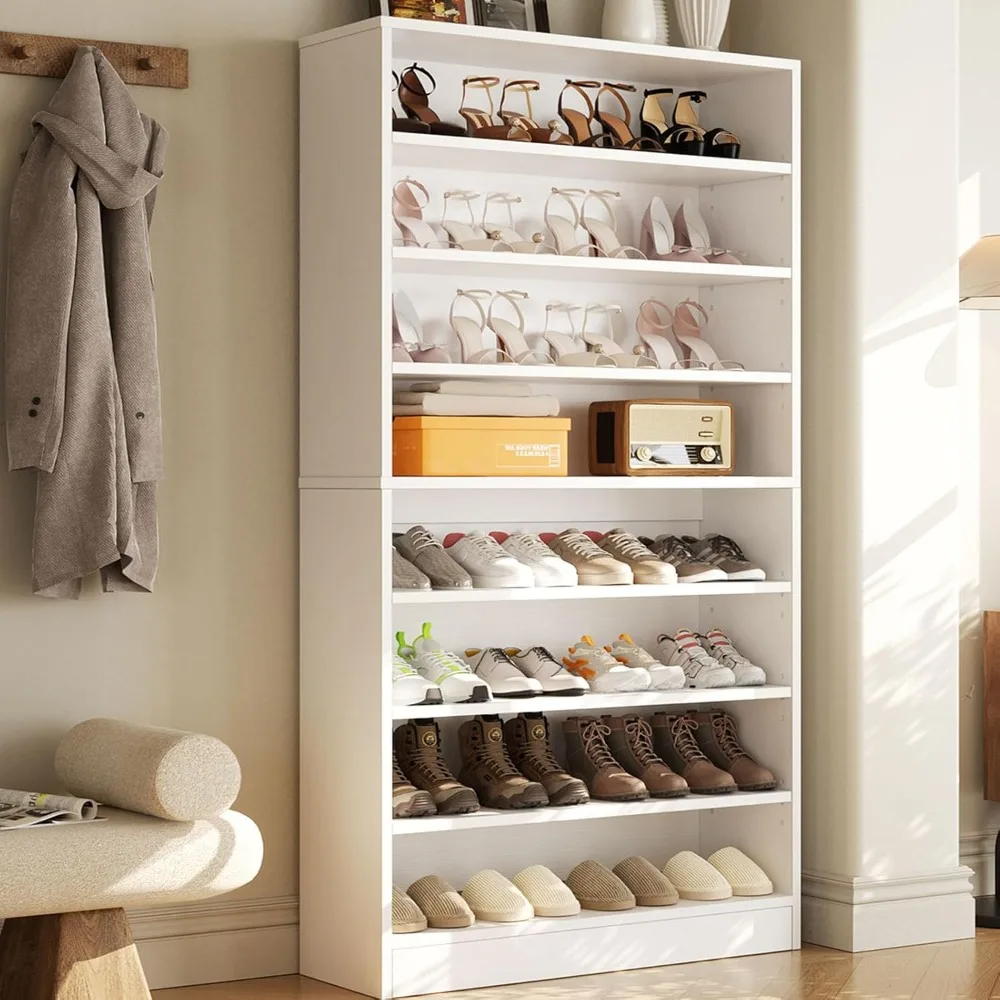 

Tall Shoe Cabinet, 9-Tier Shoe Storage Cabinet with Adjustable Shelves, Freestanding Wood Shoe Rack Organizer Cabinet f