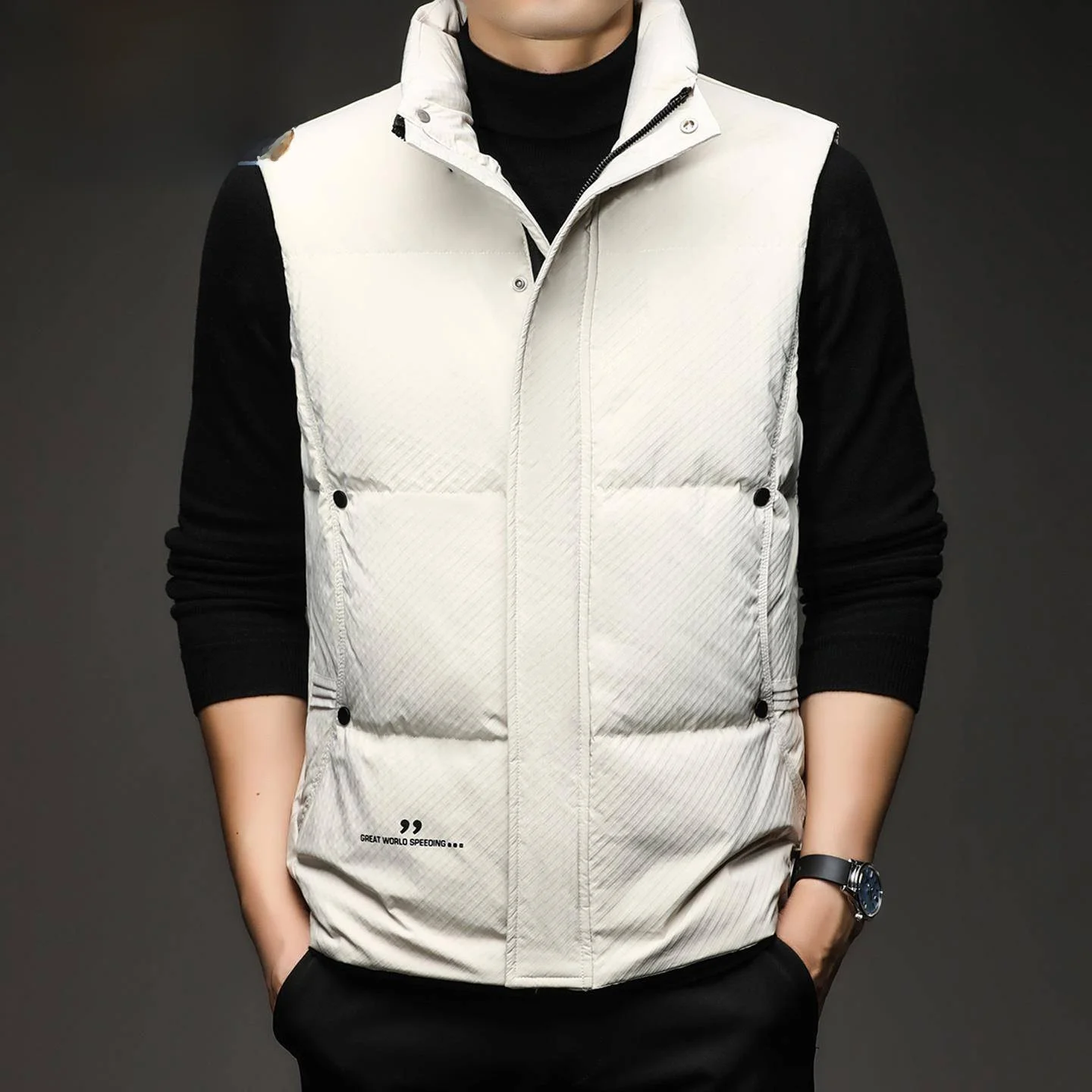 

Hengyuanxiang Men's down Vest Thiened Warm Stand Collar Svel Jaet Outerwear Faion Urban Sle Busin Casual