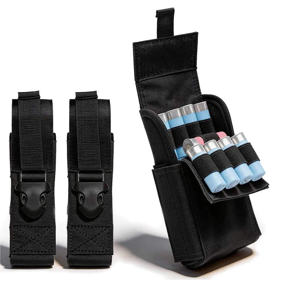 

Tactical Shotgun Shell MOLLE Pouch Hunting Accessories Holder with 2 Multi-Function Utility Straps for Flashlight or Tools