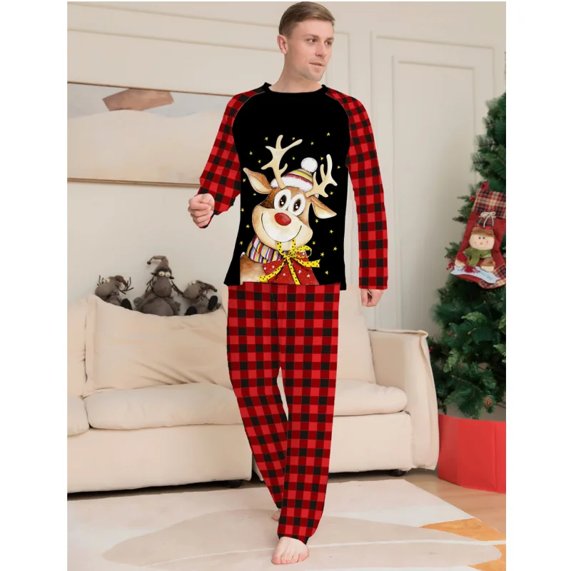 2 Pieces Sets Cute Christmas Elk Print Pajamas Women Men Boys Girls Clothing Set Family Matching Outfits Soft Cute Pyjamas Sets