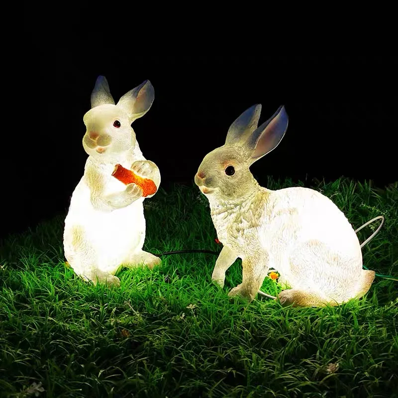 3D Fiberglass Rabbit Carrot Sculpture Lamp Animal Led Motif Decorations Lights High Quality Easter holiday decoration outdoor