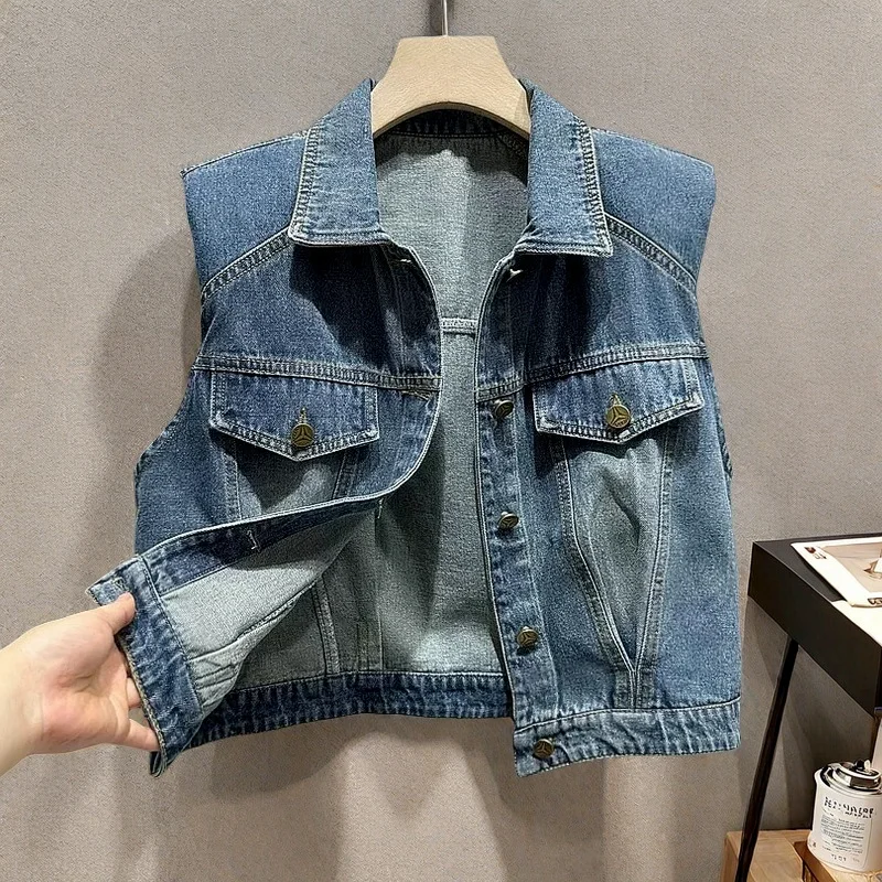 

Модный джинсовый кардиган для женщин, тонкая верхняя одежда с наплечниками, повседневный стиль, весна-лето, открытый кардиган