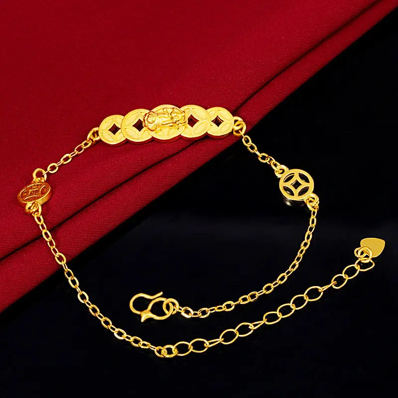 Jin Pinhui's New Trend Versatile And Simple Sand Plated Copper Coin Best Friend Gold Fine Bracelet Jewelry Women That Will Not