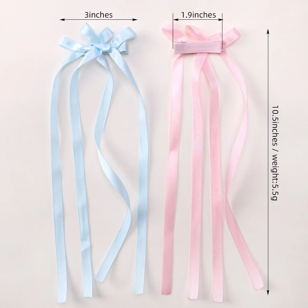 2pcs/lot Y2k long silk strip hair clip solid color double bow sweet hairgripes elegant tassel ponytail tie barrette