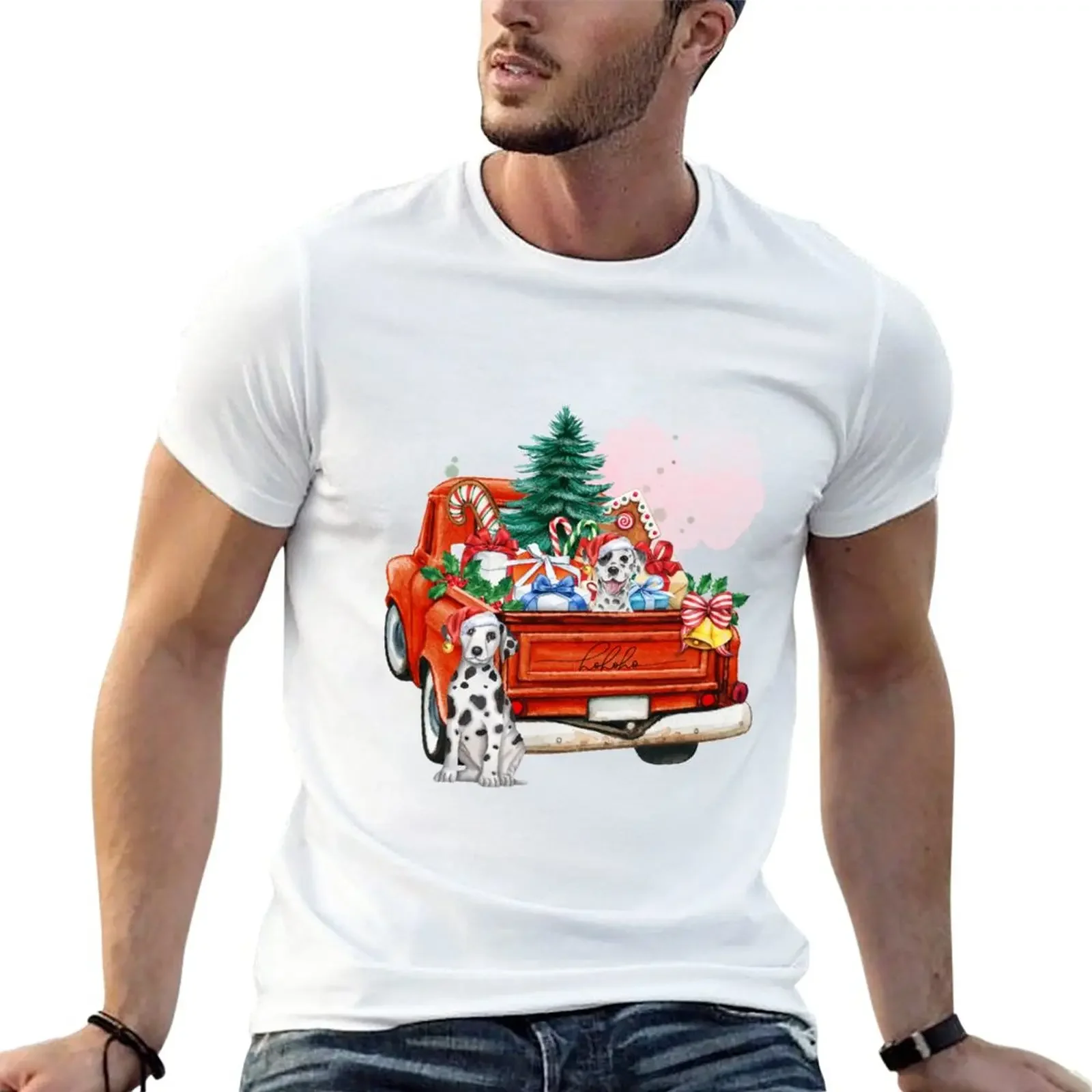 Dalmatian Christmas :Dalmatian With Car T-Shirt summer top shirts graphic tees t shirts for men