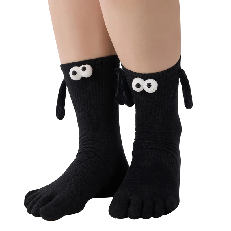 Hand Holding Socks and Toe Socks Combined Design 2 Pairs Funny 3D Big Eyes 5 Toe Magnetic Socks Gifts for Couple Kids Him Her