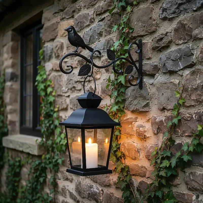 Wrought Iron Hanging Plant Brackets Decorative Bird Leaf Design Weather Resistant Durable for Outdoor Patio Porch Home Decor