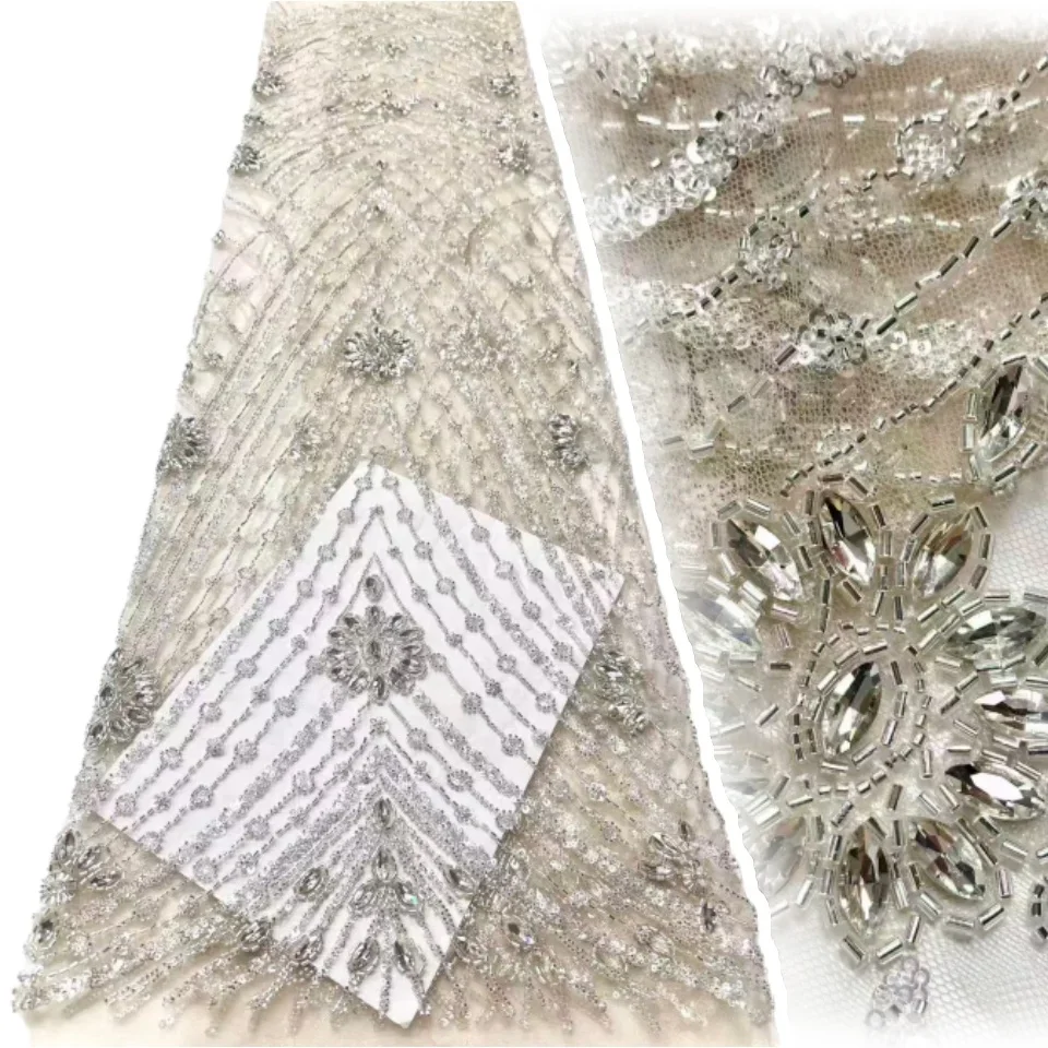 

Luxury African Handcrafted Heavy Beaded Lace Fabric 2026 Nigerian Sequined Mesh Lace Fabric Women's Party Wedding Gown 1958