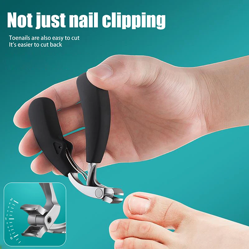 Cortador de unhas de cabeça curvada com grande abertura, tesoura de armazenamento anti-respingo para idosos, unhas grossas e resistentes