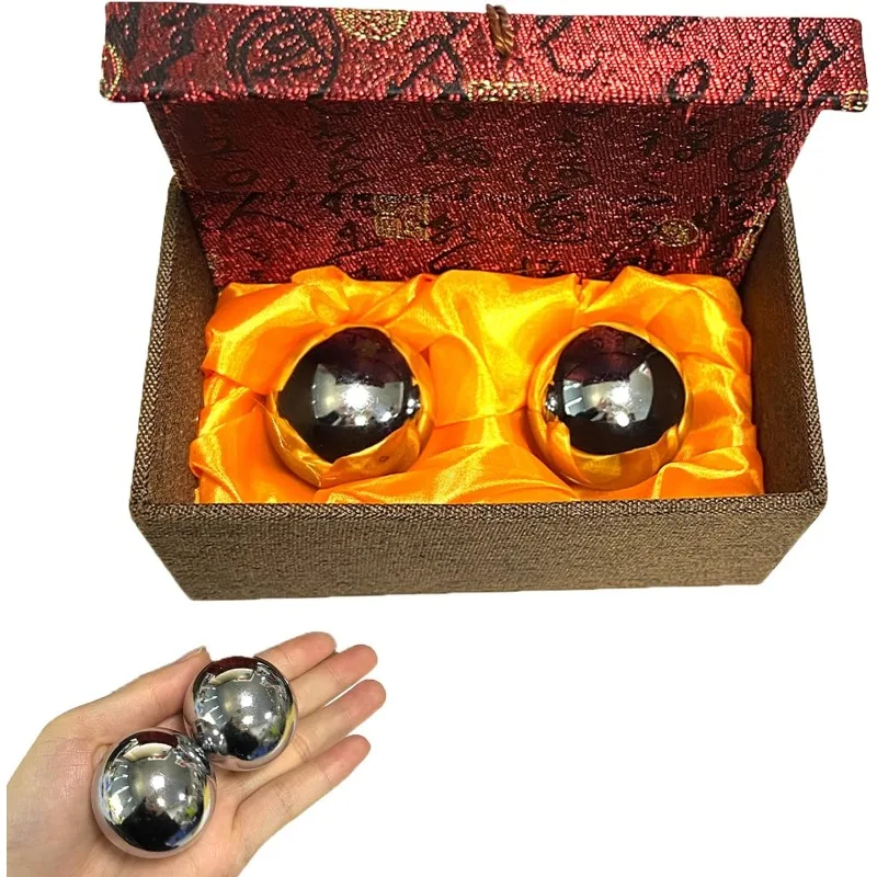 

2pcs Baoding Balls Chinese Health Exercise Stress Balls with Box Meditation Massage Handball(Silver,Dia 1.49inch,red Classical B
