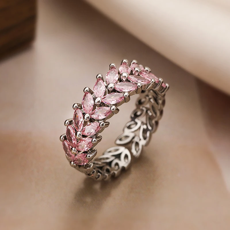 GANPUP Luxuriöser Weizenähnlicher Zirkonia Verstellbarer Offener Ring für Frauen, Trendiger Fingerring für den Alltag, Schmuckgeschenk – Detail 5
