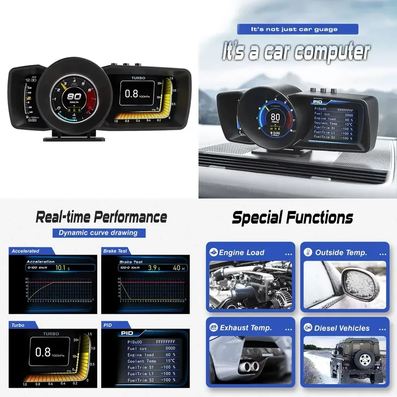 Lcd Display Gauge GPS Automotive A600 Eal Diagnostic Tools Digital Auto Meter LCD Screen Dual System