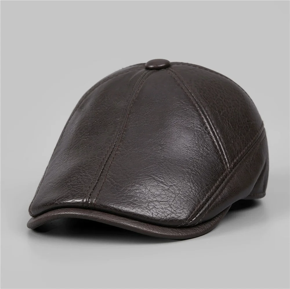Men's Winter Cold-proof Warm Leather Hat Fashion Dad Painter's Hat Short-brimmed Ear Protection Cap Casual Painter's Forward Hat