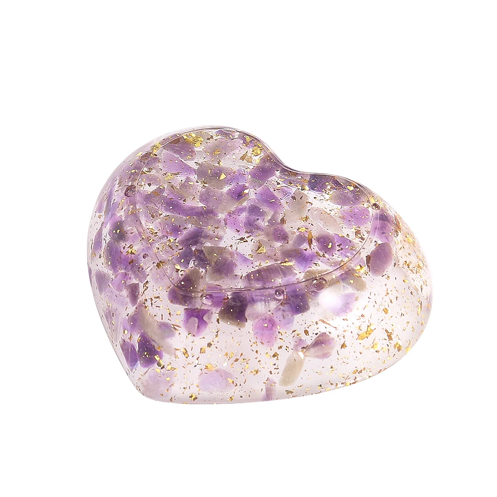 Natural Amethyst Quartz Epoxy Goldleaf Love Heart Bowl Energy Charms Reiki Crystal Tarot Astrology Degauss Healing Props