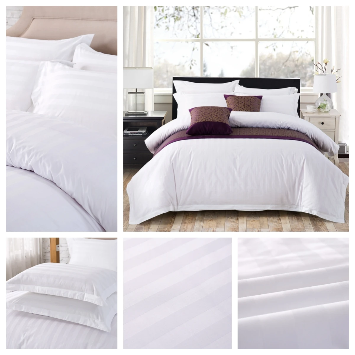 

Nantong China Hot Sale White Color Hotel Stripe Bedsheet 100% Cotton Duvet Cover Set