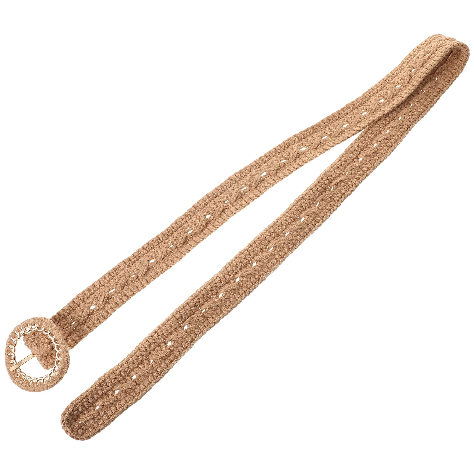 

Braided Brown Waist Belt Women Woven Knotted Round Buckle Dress Belt Comfortable Versatile Waist Accessory Chain Belts for Women