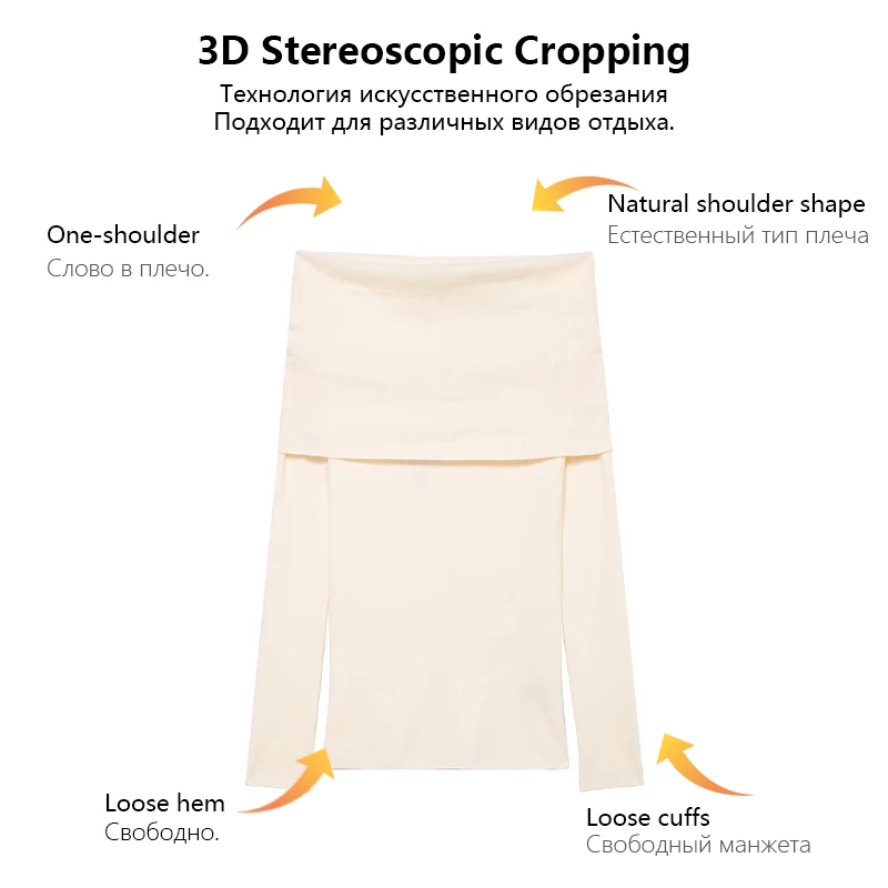 Fashion Knitted Sweater Strapless Pleated Off Shoulder Long Sleeve Womens Knit Top A Must Have Casual Item For Spring And Autumn