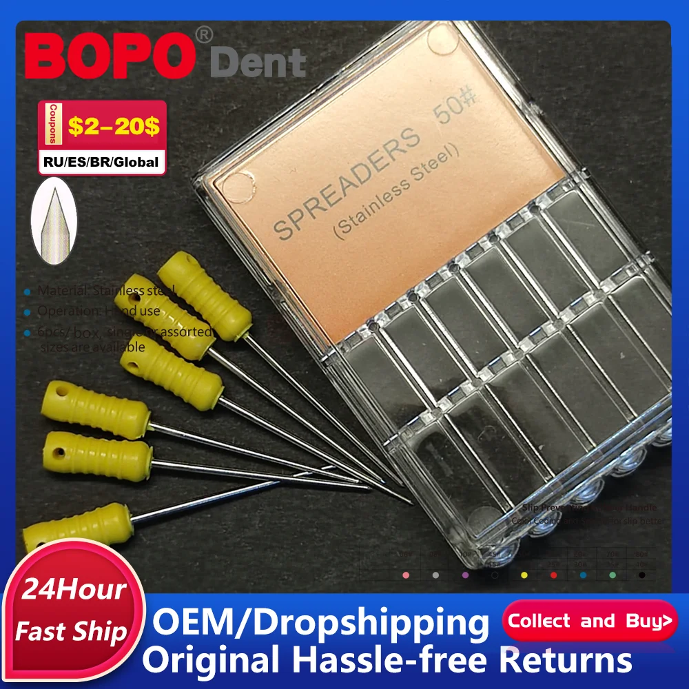 

6Pcs/Box 31mm Dental Stainless Steel Finger Spreaders File Hand Use Root Cannal Endo Files Endodontic Instrument 50# 45# Drills