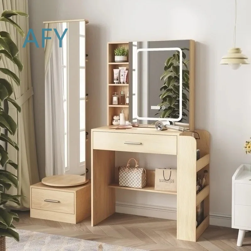 Modern Minimalist Large Capacity Rotating Cosmetic Dresser for Bedroom Home Organization Storage Vanity Table for Master