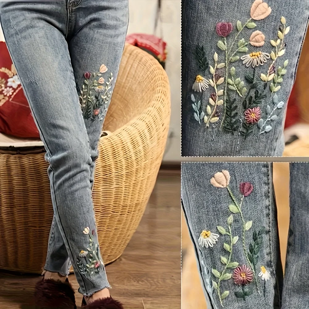 1 Stück A4-Blumenstickerei-Patch – wasserlösliches Design mit verschiedenen Blumen- und Blattmustern, ideal für Jeansjacken und Hemden