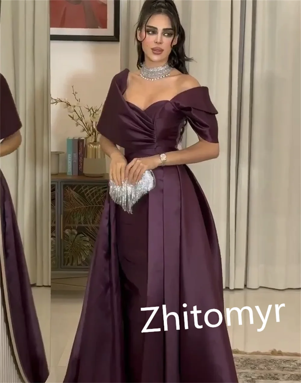 Customized Exquisite High Quality	Off-the-shoulder A-line Floor Length Prom Dresses Formal Ocassion Gown S vestidos de coquetel