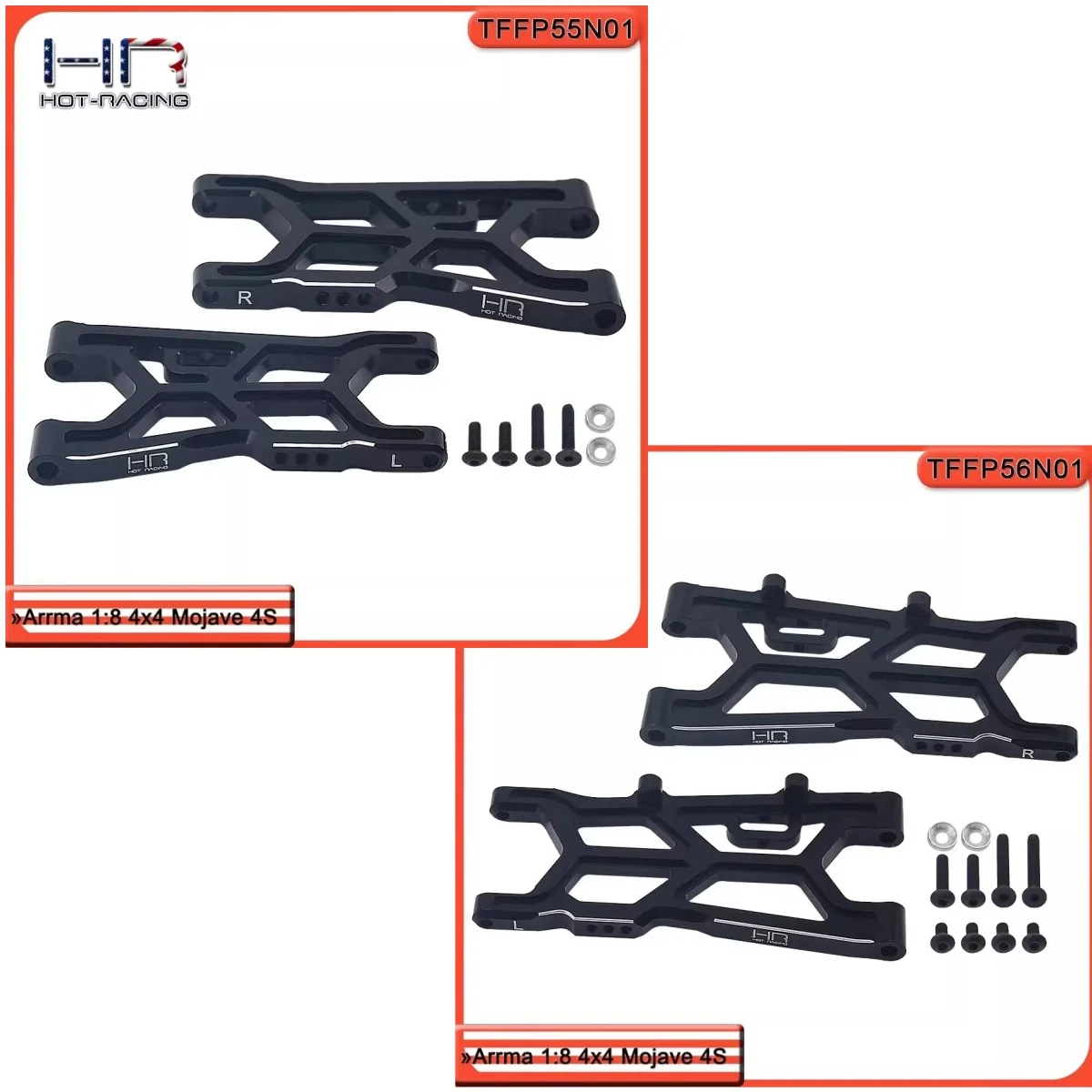 HR Aluminum Front or Rear Narrow Lower Arm Kit for Arrma 1/10 Mojave 4S BLX 4X4