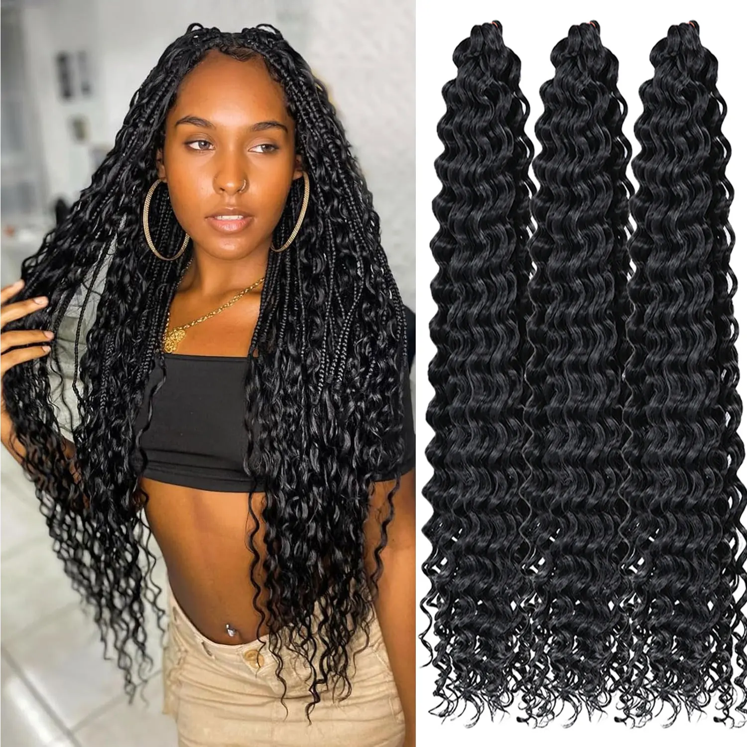 Loose Deep Wave Braiding Hair Extensions 28 Inch Water Wave Braid Hair For Women Ombre Blonde Twist Crochet Curly Hair