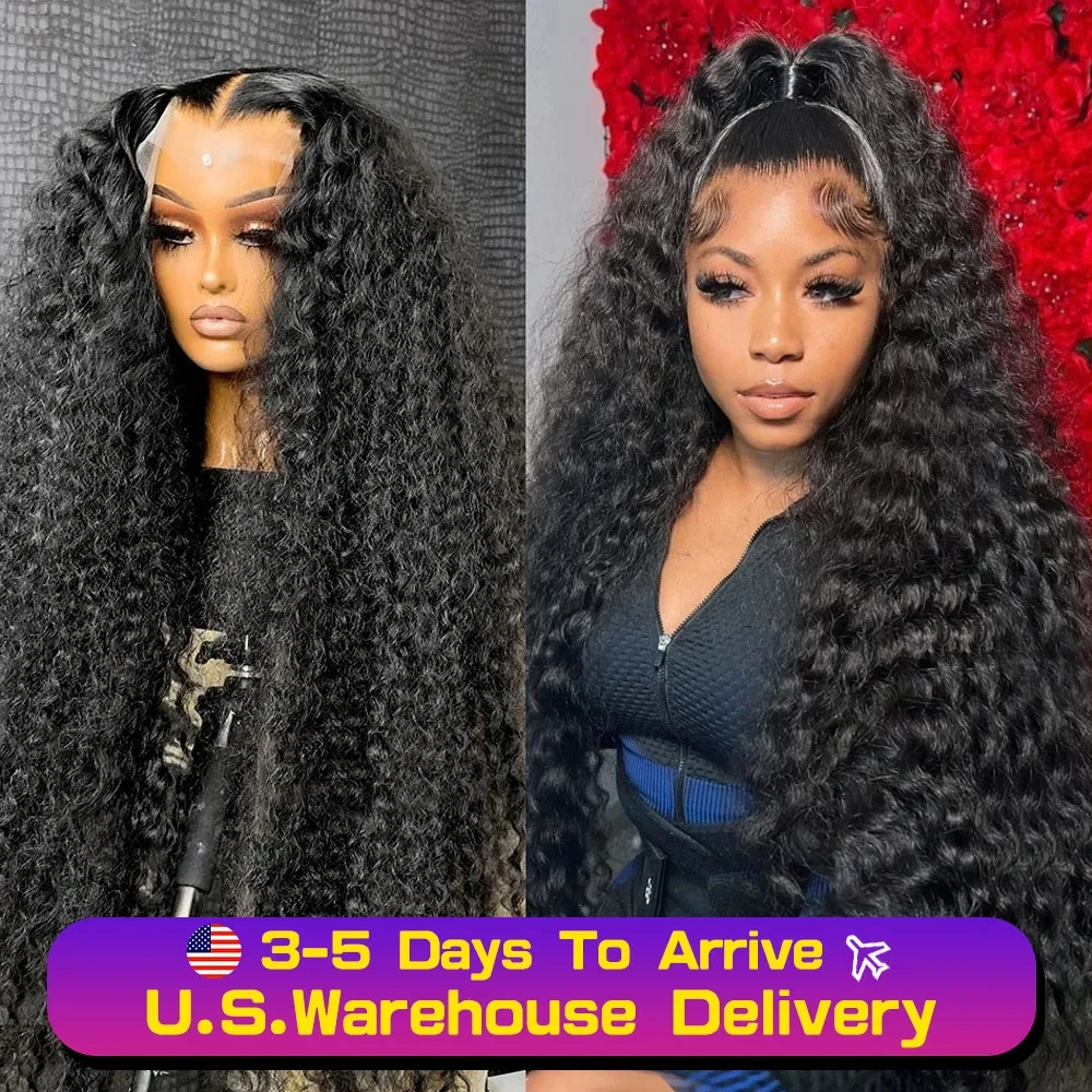 250 Density HD 13x6 Transparent Deep Water Wave Curly Human Hair Lace Frontal Wig 30 34 Inch 13x4 Lace Front Human Hair Wigs