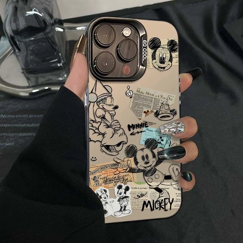 

Anime Cute Newspaper Minnie And Mickey Dialogue Case For iphon 11 12 13 14 15 16 17 Pro Max Plus Air Anti-fall Couple Set Cover