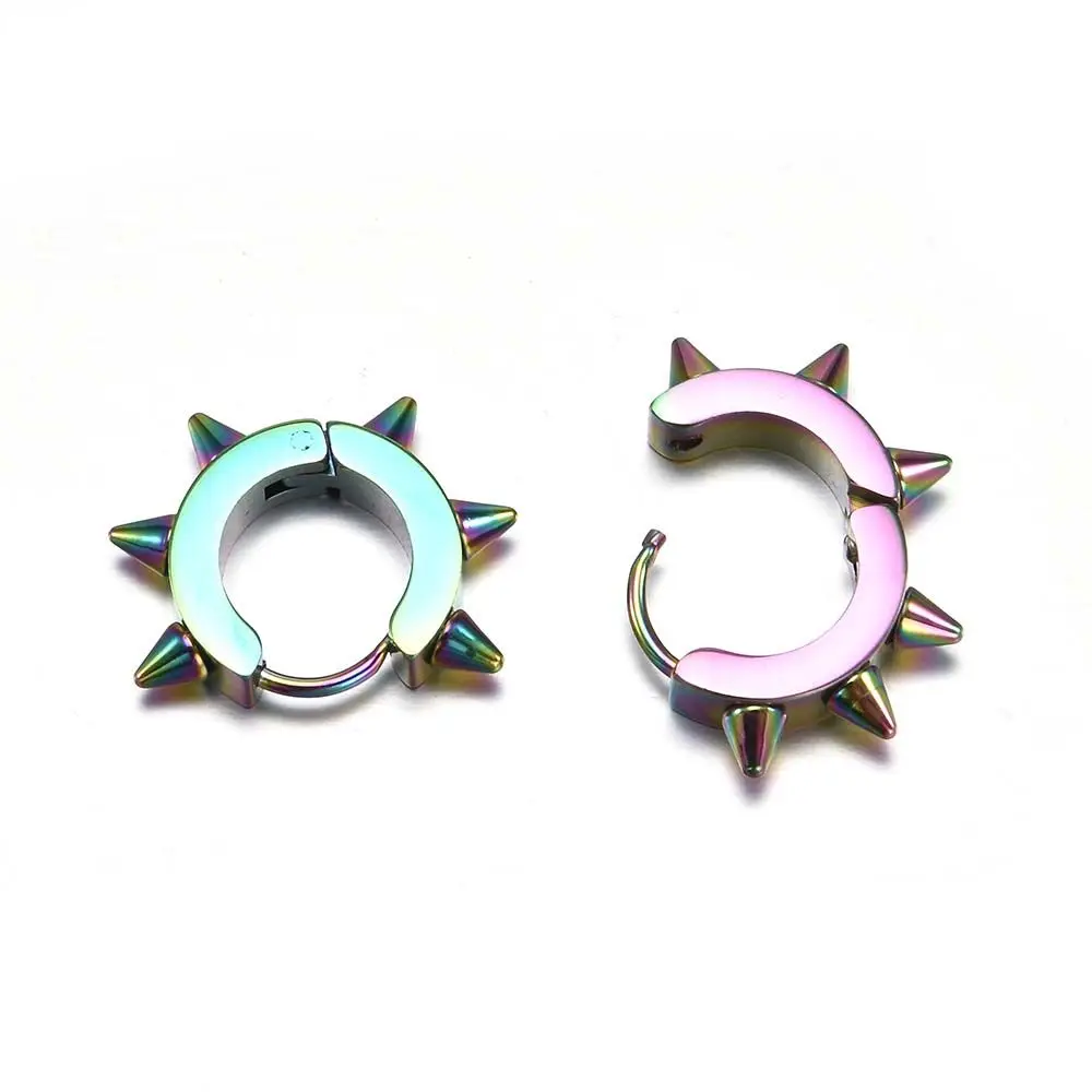 Unisex Men Geometric Black Gothic Rivet Spike Hoop Earrings Jewelry Stud Earring Accessories