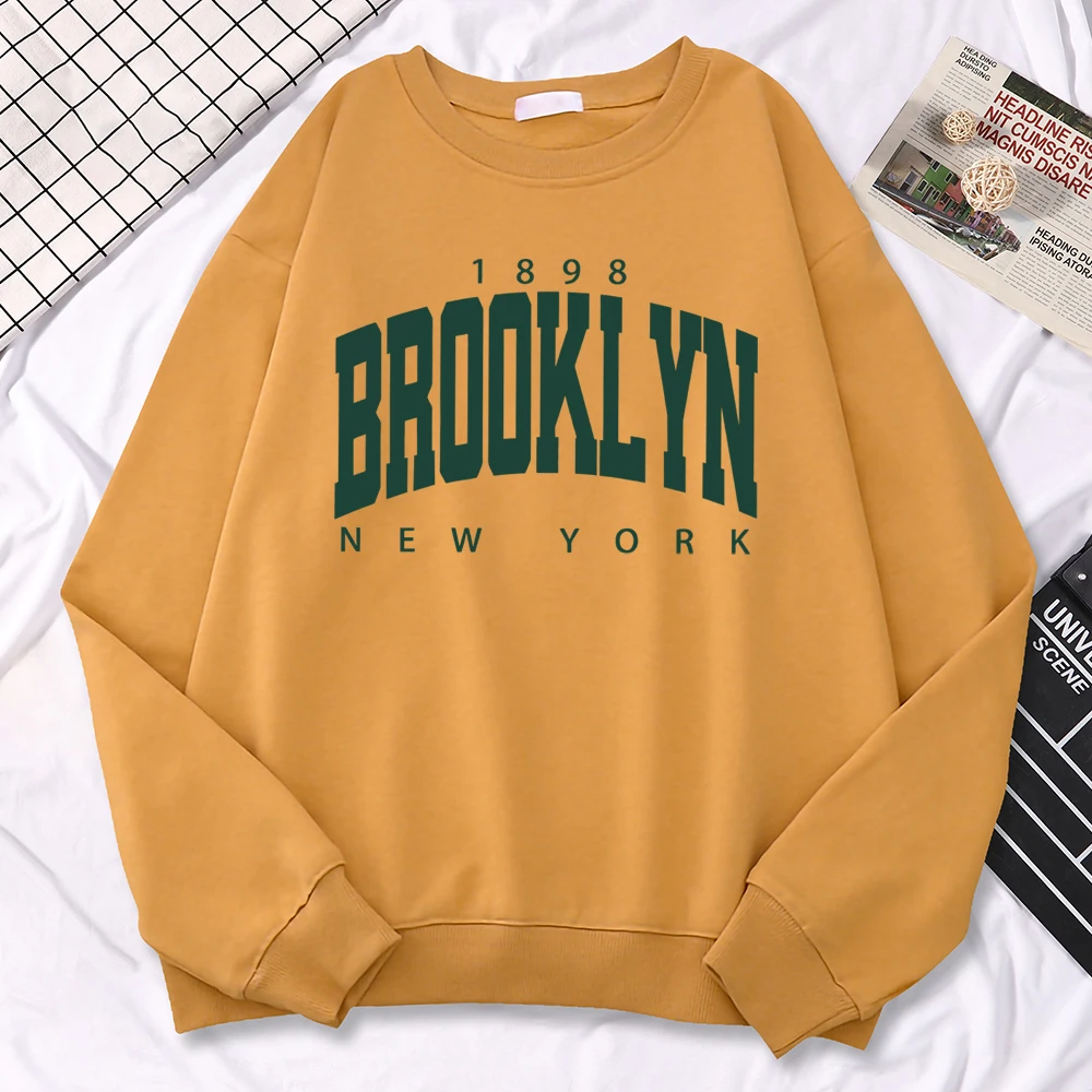 Fashion Simple Pullovers For Women 1898 Brooklyn New York Print Hooded Fleece Soft Sweatshirts Loose Warm Female Sportswears