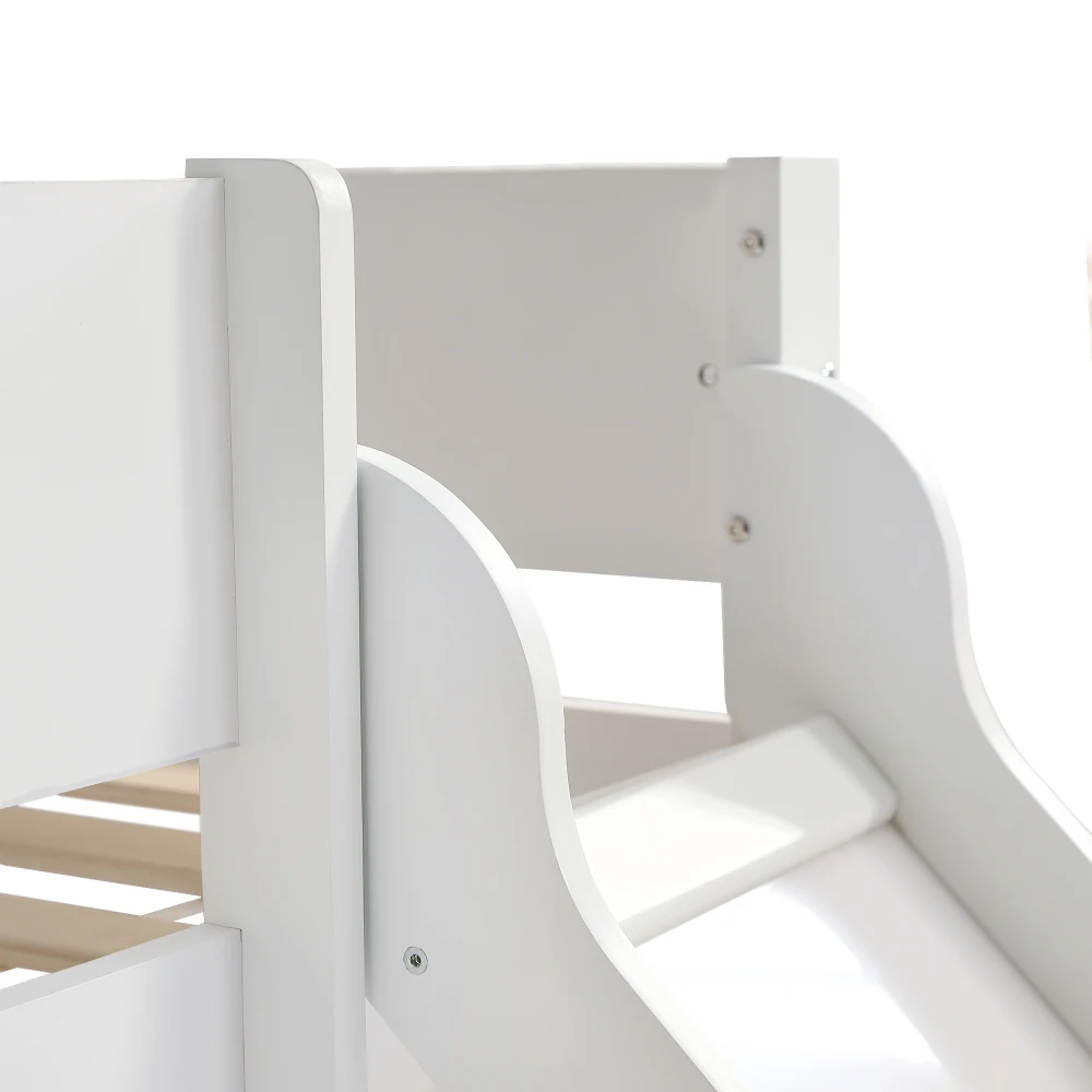 PINGGO Hochbett für Kinder mit Rutsche, 3-stufige Leiter, abnehmbares Regal, Kiefer MDF, Weiß Natur, 90x200cm, ohne Matratze – Detail 15