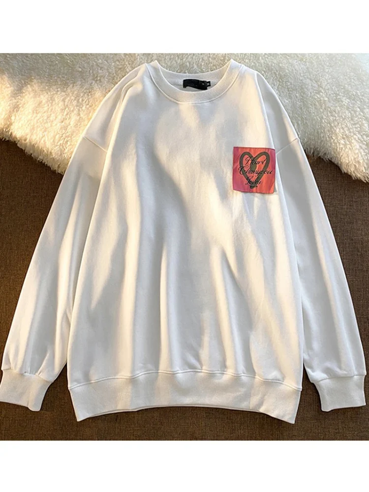 Sudadera fina de cuello redondo con parche de letras para mujer, jersey de manga larga suelto con personalidad, Top femenino, primavera y otoño, nuevo