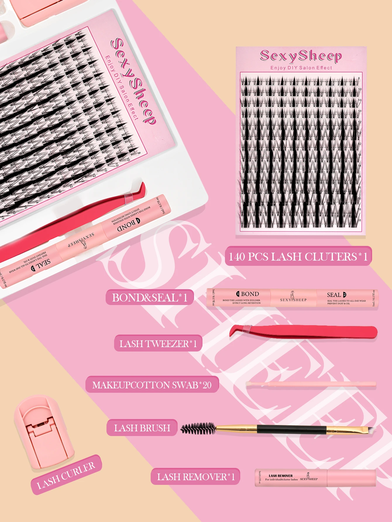 DIY Lash Cluster Natural Eyelash Extensions 8-18MM Individual Lashes Extensions with Bond and Seal Remover Lash Brush Tweezers