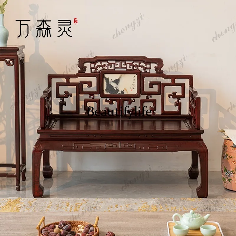 New Chinese mahogany marble double chair Ming style zen chair natural solid wood leisure chair