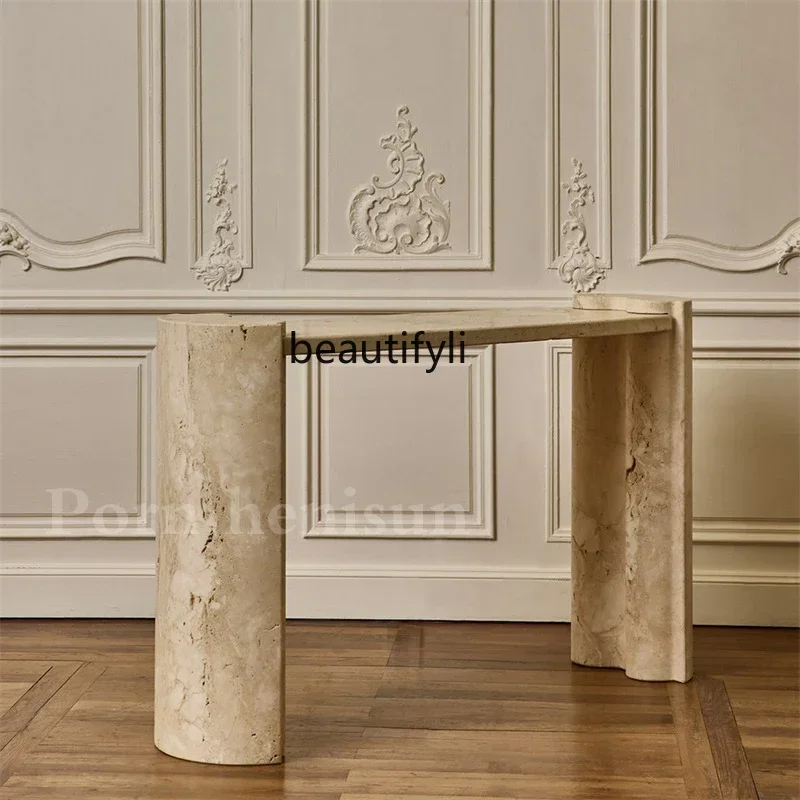 

Y Nordic natural Roman travertine entrance table designer light luxury corridor against the wall entrance platform D96