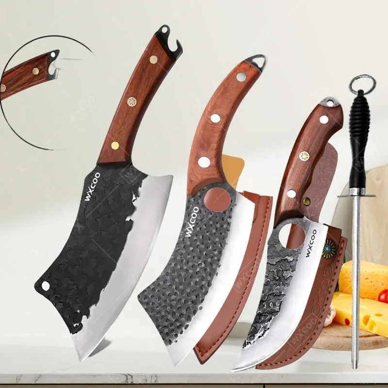 WXCOO Professionelle geschmiedete Küchenmesser Kochutensilien Kochmesser Edelstahl BBQ Metzger Hackmesser Fischfilet Ausbeinmesser