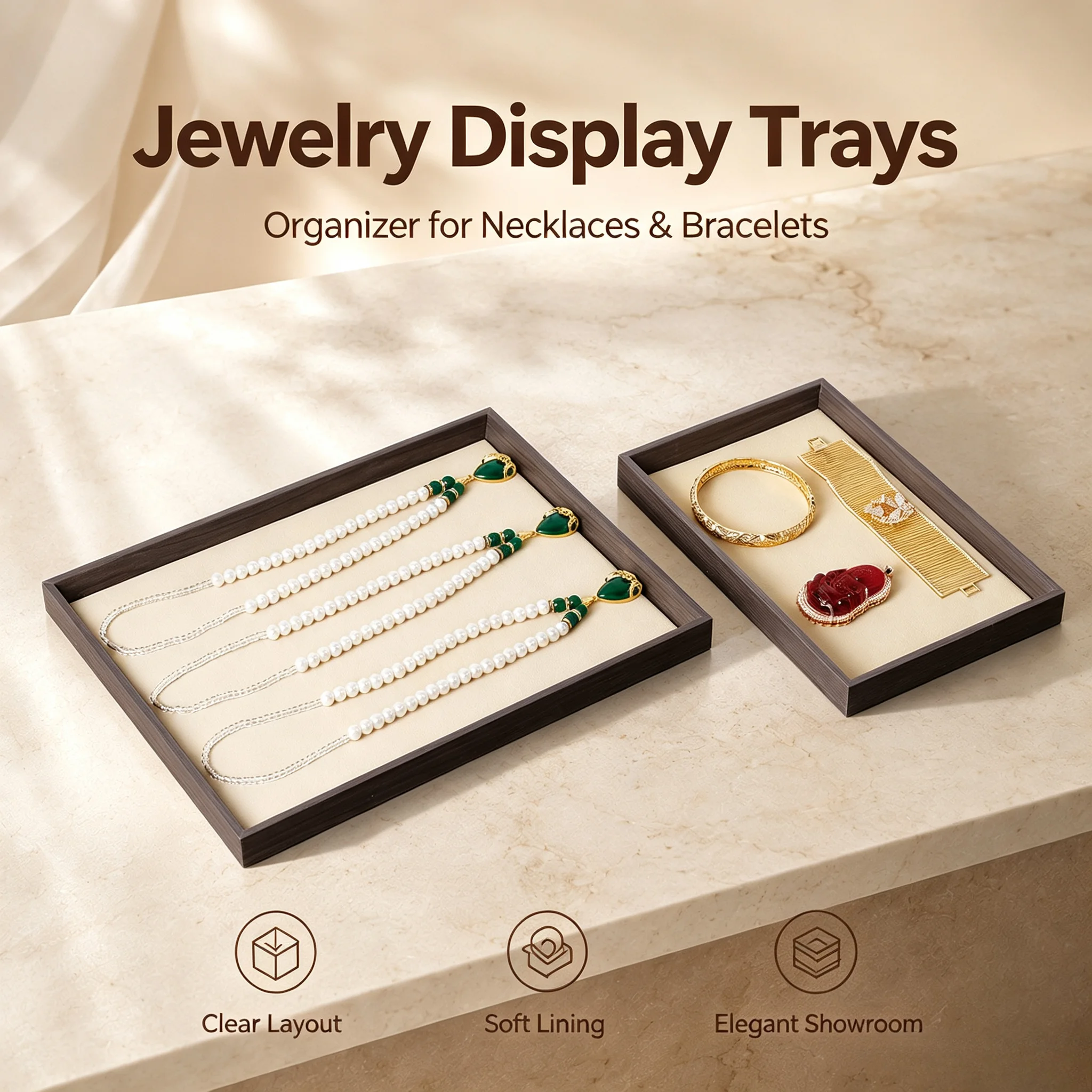 Ebony Wood Grain Jewelry Display Tray Gun Grey Micro Suede Surface Ring Ornament Holder For Counter Showcase Desktop Decoration
