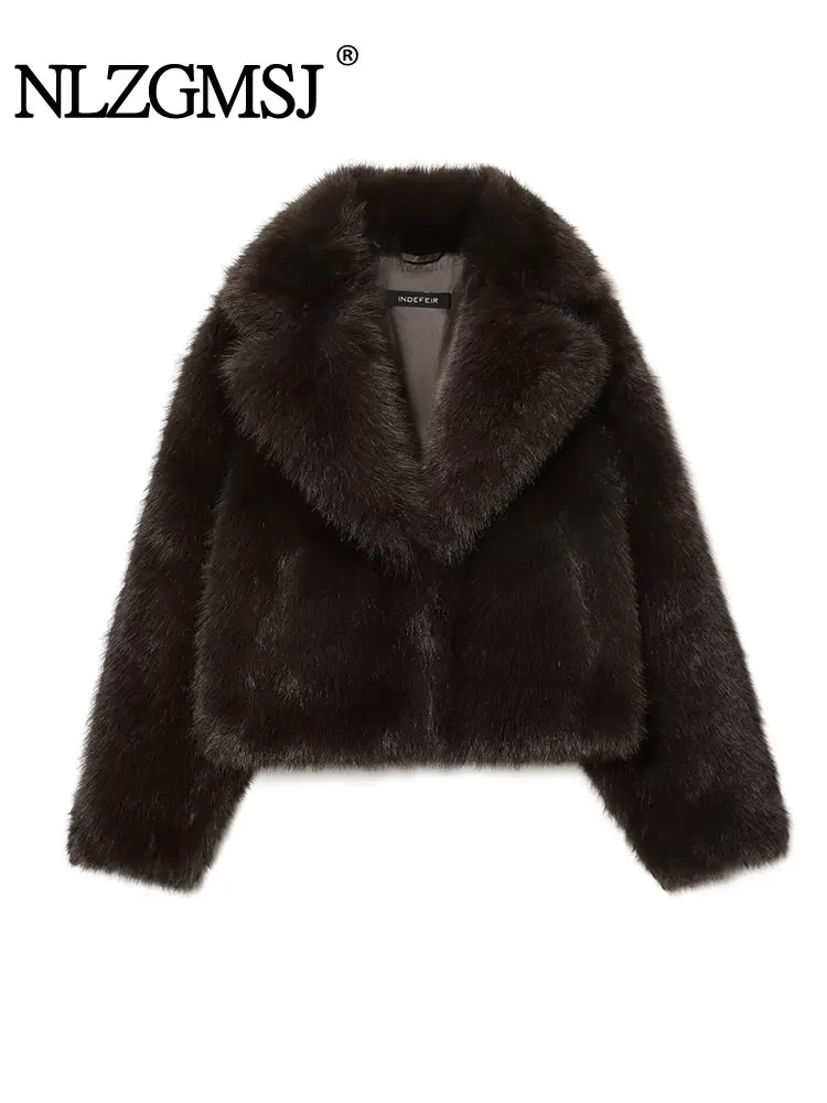 

NLZGMSJ женские повседневные коричневые толстые меховые куртки женские с длинным рукавом с v-образным вырезом зимние пальто из искусственного меха модная уличная верхняя одежда