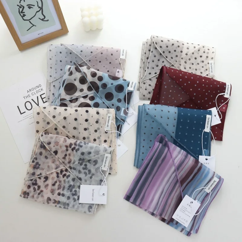 French Retro Color Matching Polka Dot Long Silk Scarf Ribbon Women's New Fashionable Versatile High-Grade Scarf Hair Band