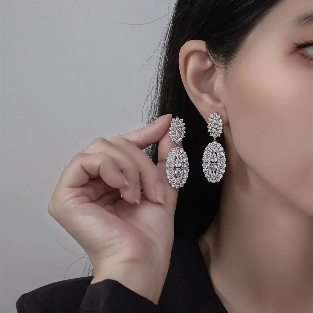 New Models Luxury Set with Full Diamond S925 Pure Silver Earrings, Women's High Carbon Diamond Earrings Small and Versatile