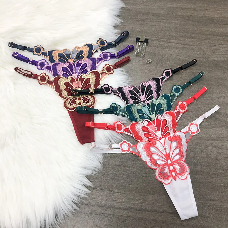 Customized Letters Sex Lace Thong Femme Butterfly Low Waist Panties G- Strings Underwear Adjustable Waist Panties Hot Wife Gift