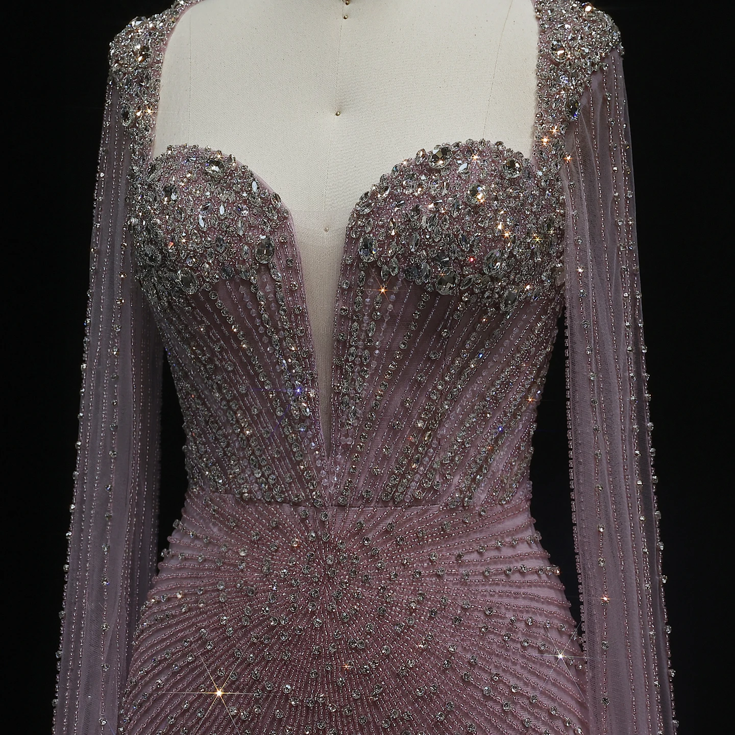 Sharon Said Luxury Beaded Nude Dubai Evening Dress with Cape Sleeves Elegant Pink Arabic Wedding Party Gowns SS194 Customized image 4