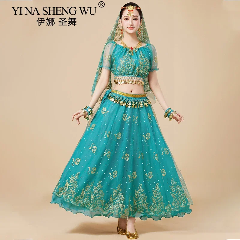 

Bollywood Belly Dance Costume Performance Dress Women Shiny Sari Outfit Indian Oriental Carnival Party Wear Adult Girls