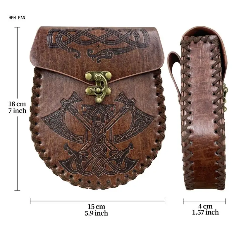 Medieval Leathers Vintage Embossed Fanny Pack Bag Waist Pack Portable Coin Purse Dices Bag Easy to Use M89D